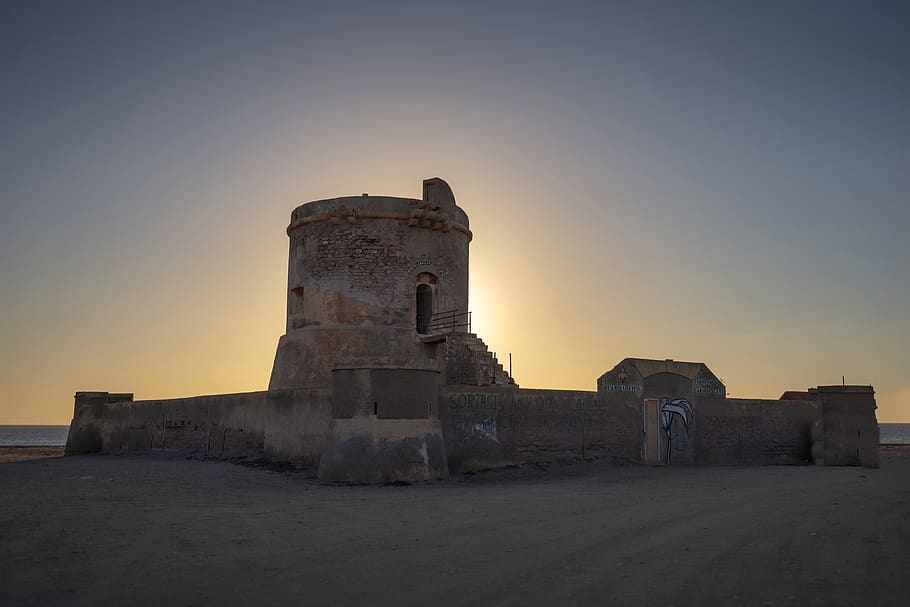 fort, beach, sunset, ocean, scenic, evening, dawn, mood, landscape HD wallpaper