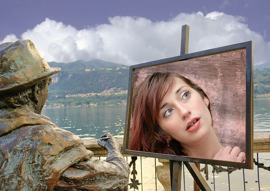 painter, actress, muse, the framework, painting, statue, tinte HD wallpaper