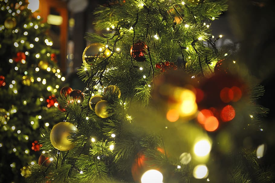christmas, tree, decorations, toy, blur, christmas tree, holiday HD wallpaper