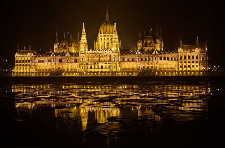building, architecture, parliament, tower, night, budapest HD wallpaper