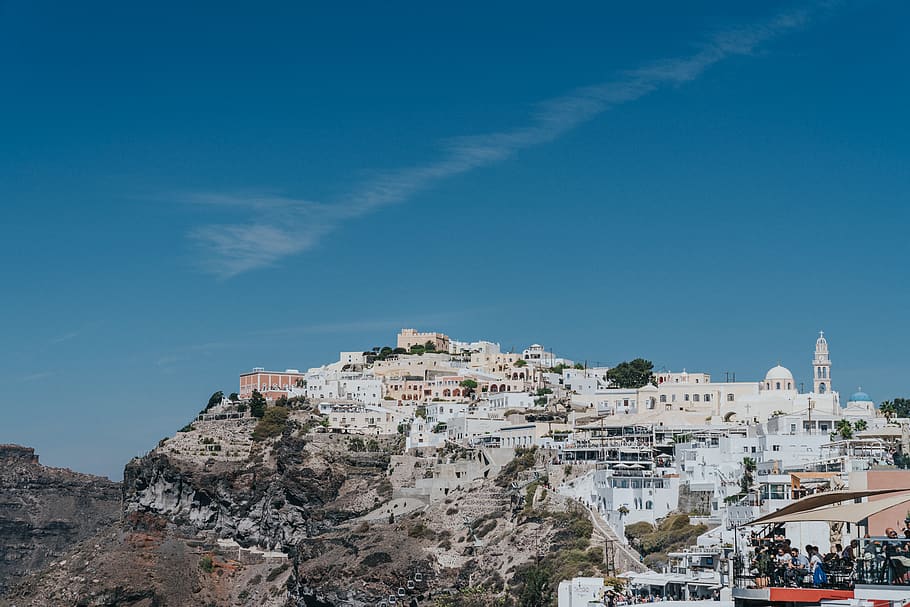 white painted buildings, housing, architecture, monastery, santorini HD wallpaper