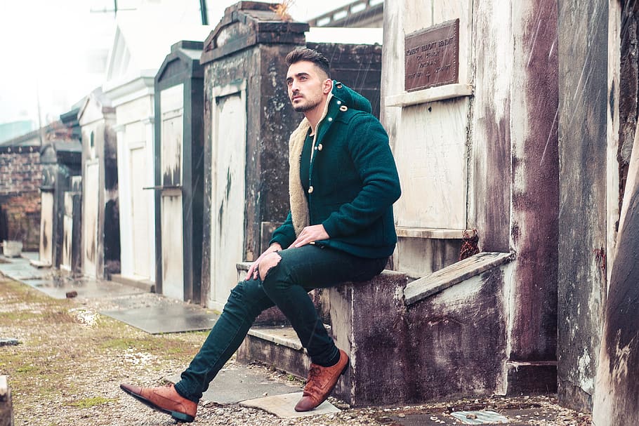 man sitting on concrete surface, apparel, clothing, shoe, footwear HD wallpaper