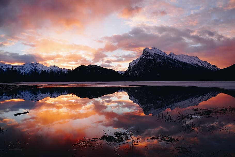 body of water in front of mountain ranges, reflection, lake, wallpaper, HD wallpaper