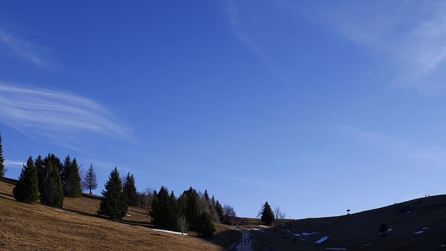 mountain, hiking, trees, sky, wallpaper, background, hdwallpaper HD wallpaper