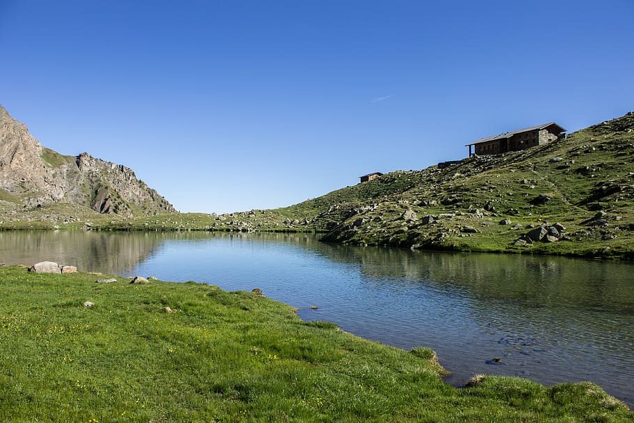 mountain, mountains, nature, alpine, landscape, lake, alps HD wallpaper