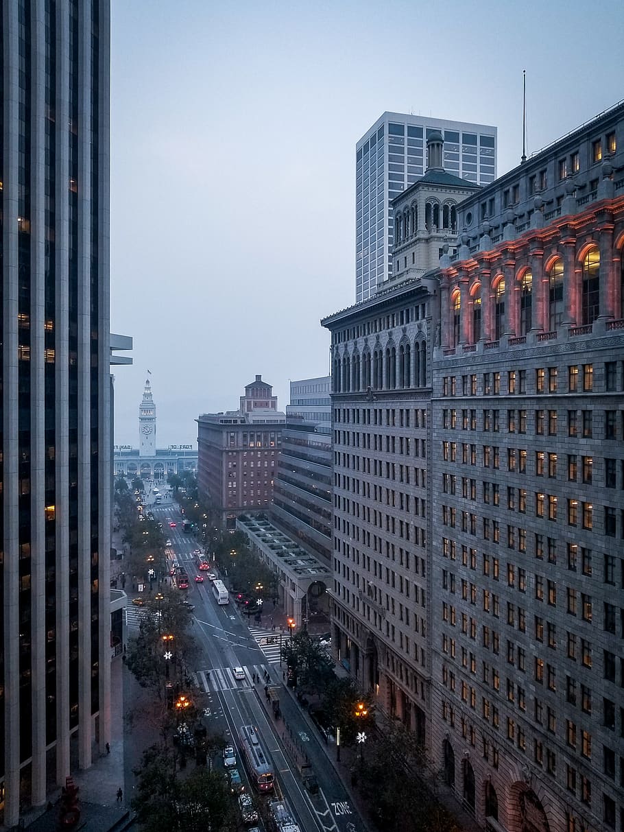 road, intersection, office building, downtown, urban, city HD wallpaper