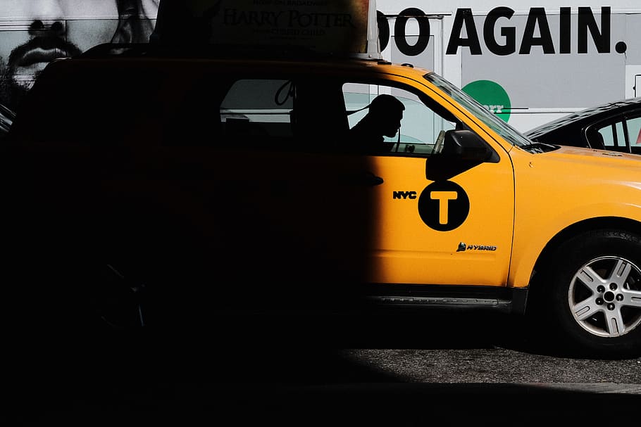 red vehicle, automobile, transportation, car, taxi, cab, new york HD wallpaper