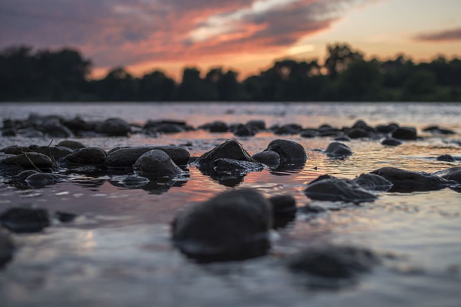 canada, grand river, rocks, sunset, sky, water, solid, tranquility HD wallpaper