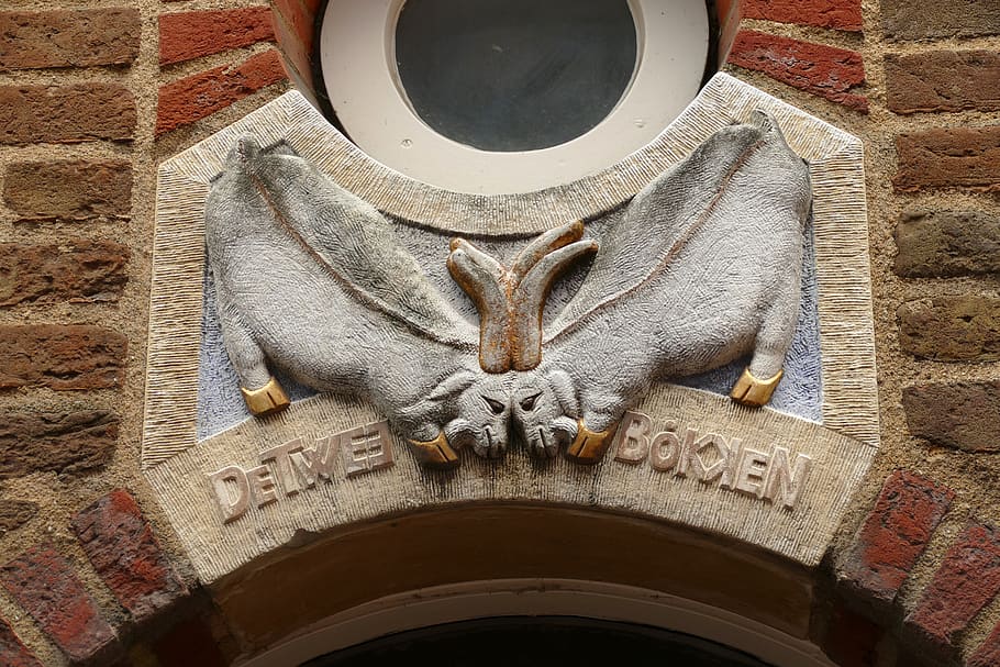 facing brick, facade, wall, decoration, stone, goat, history HD wallpaper