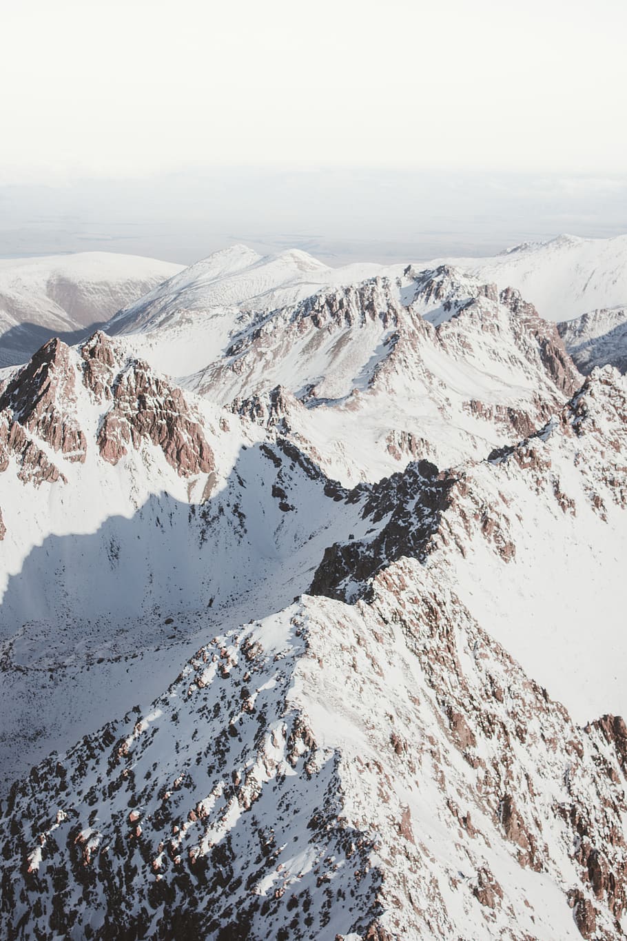 mountain alps under white sky, winter, snow, cold temperature HD wallpaper