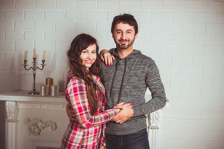 Couple Standing Near Fireplace Mantel, apartment, beautiful, indoors, HD wallpaper