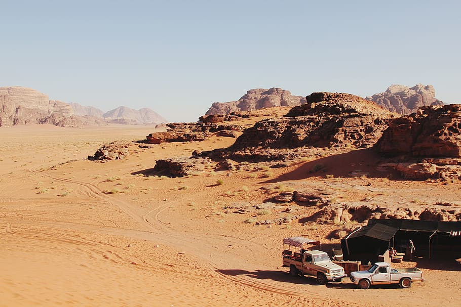 jordan, wadi rum village, desert, truck, hike, nature, land, HD wallpaper