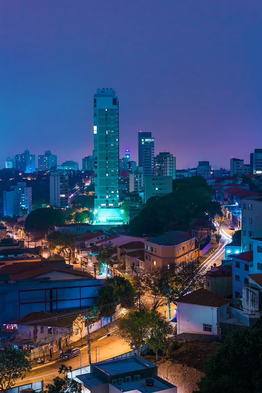 skyscrapers during night time, city, downtown, urban, building, HD wallpaper