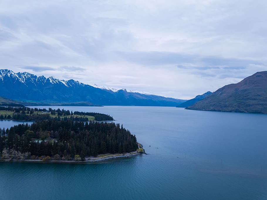Island Surrounded by Body of Water, bay, beach, clouds, cloudy HD wallpaper