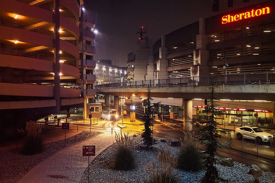 architecture, building, modern, night, city, facade, tourism HD wallpaper