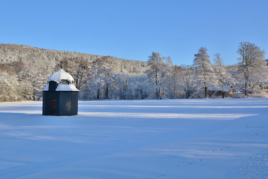 winter, park, barn, wintry, cold, sky, snow, cold temperature HD wallpaper