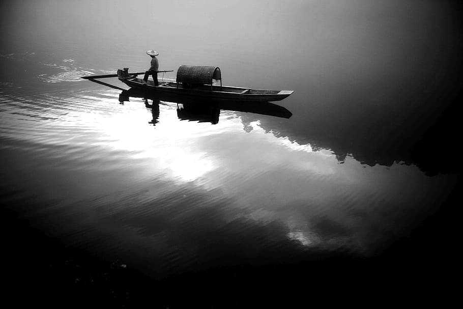 fisherman, lake, transportation, mode of transportation, water HD wallpaper