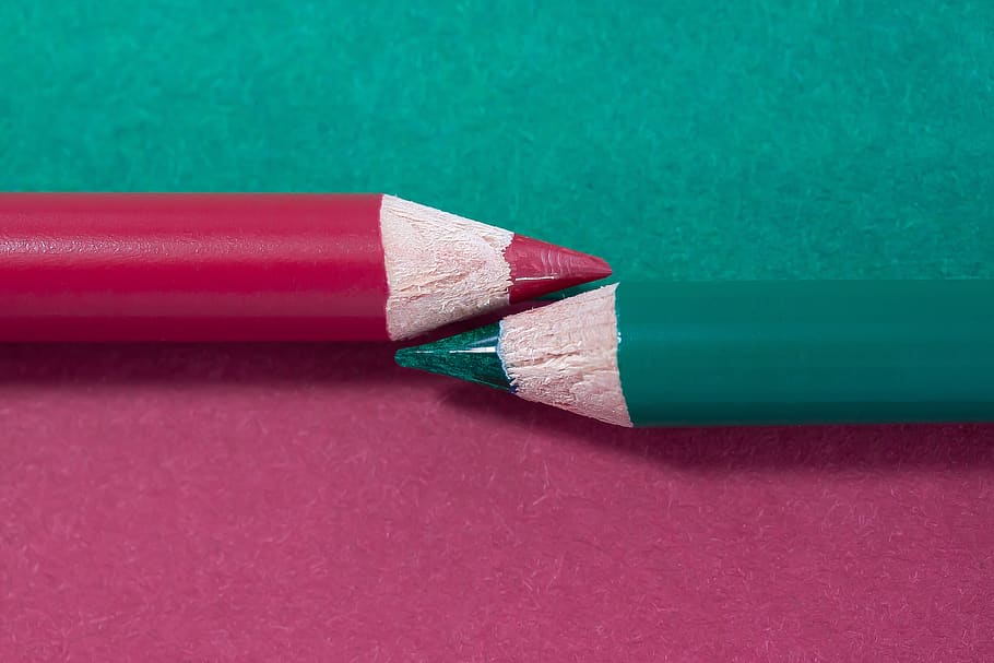 colored pencil, complementary, green, writing implement, character device HD wallpaper