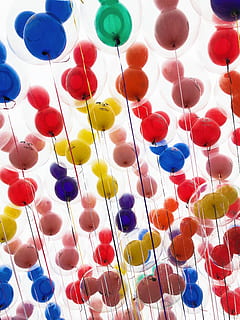 assorted-color balloon lot, sphere, crowd, paper, festival, golf ball HD wallpaper