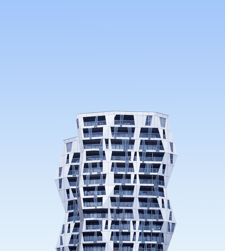 white high rise building, sky, window, facade, skyscraper, blue HD wallpaper