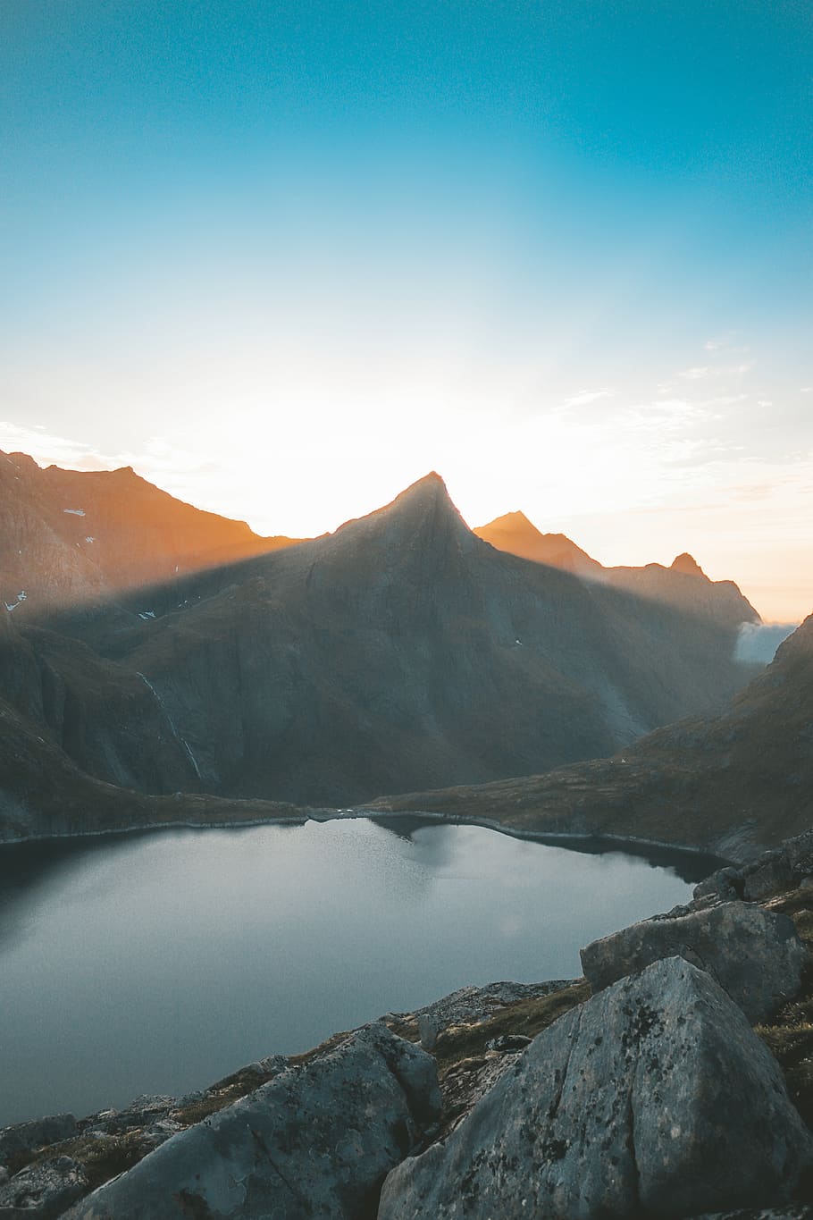 gray mountain, norway, svolvær, lofoten islands, sunset, sunrise HD wallpaper