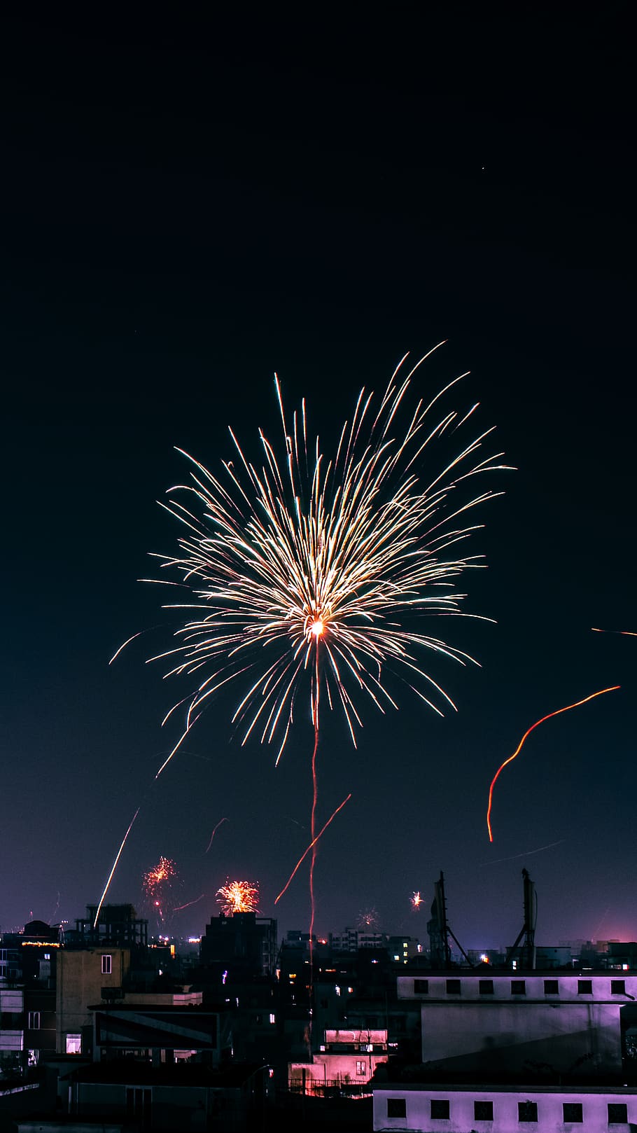 fireworks display, nature, outdoors, night, 2k19, 2019, new year HD wallpaper