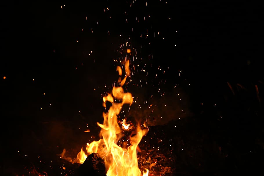 Orange Flame Selective Focus Photography, burning, dark, fire HD wallpaper