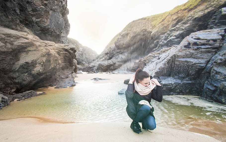 Photo of Woman at the Seashore, beach, blur, cliffs, close-up HD wallpaper