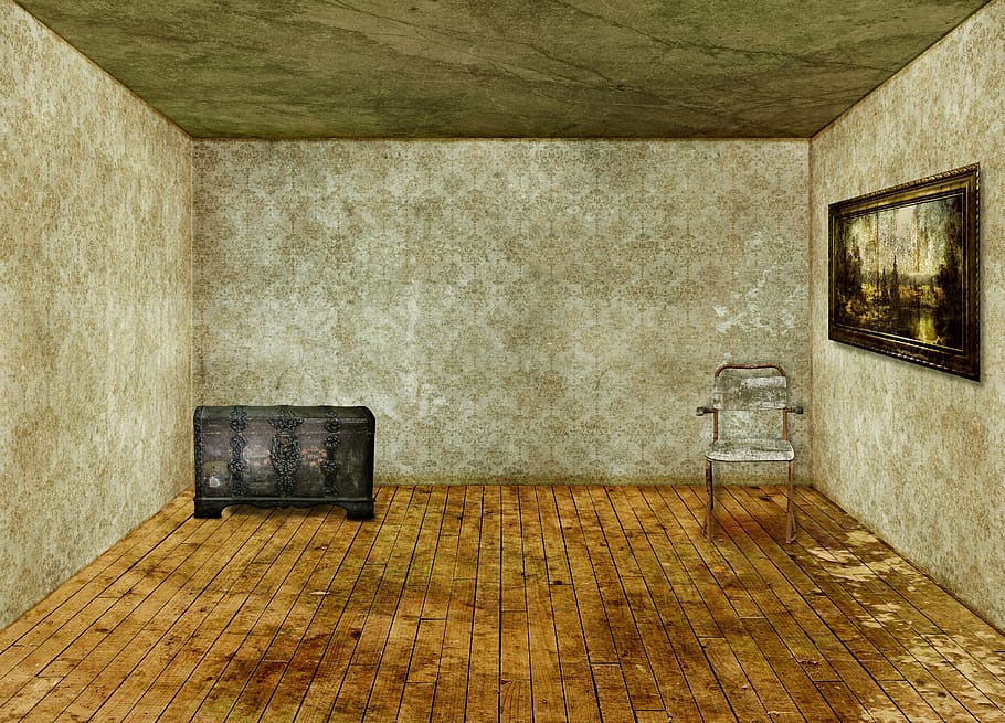 empty, 3d, chest, chair, architecture, wall - building feature HD wallpaper