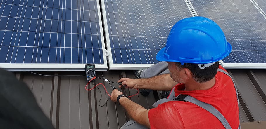 technician, solar panel, renewable, installation, construction HD wallpaper