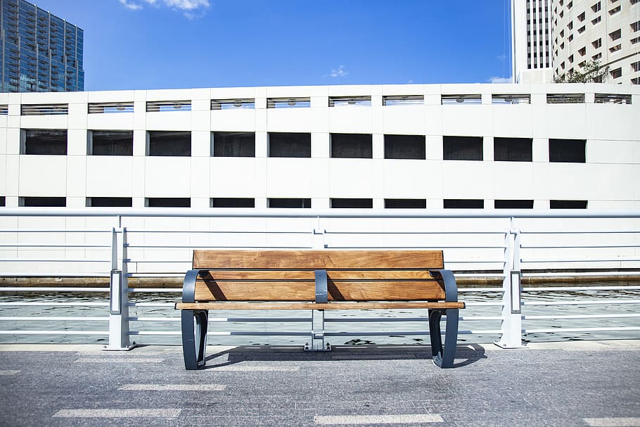 empty brown wooden bench, building exterior, architecture, built structure HD wallpaper