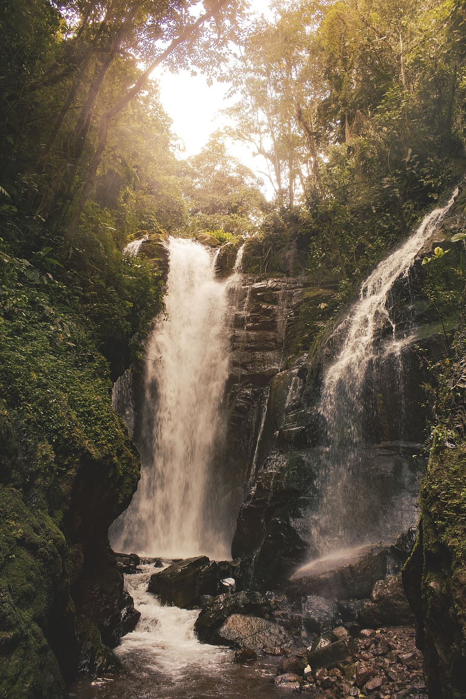 peru, oxapampa, trees, forest, fall, sun, waterfall, scenics - nature HD wallpaper