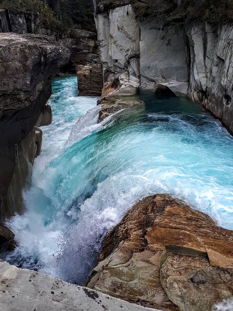 waterfall, canyon, nature, canada, rock, rock - object, beauty in nature HD wallpaper