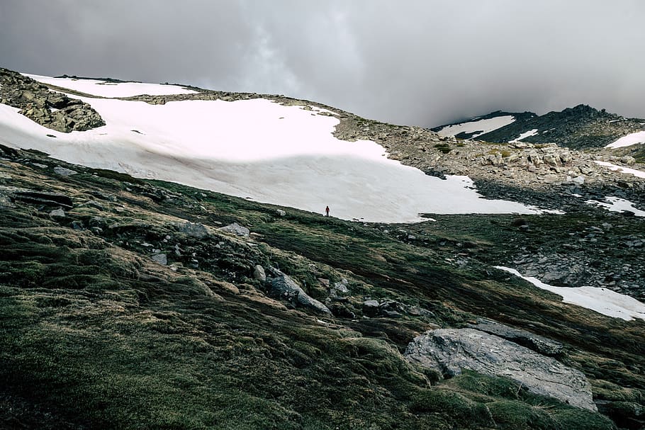 snow covered mountain under grey sky, outdoors, nature, glacier HD wallpaper