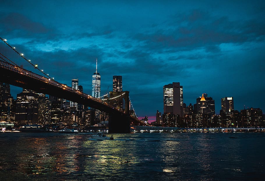 Brooklyn Bridge during Nighttime, architecture, beautiful, buildings HD wallpaper