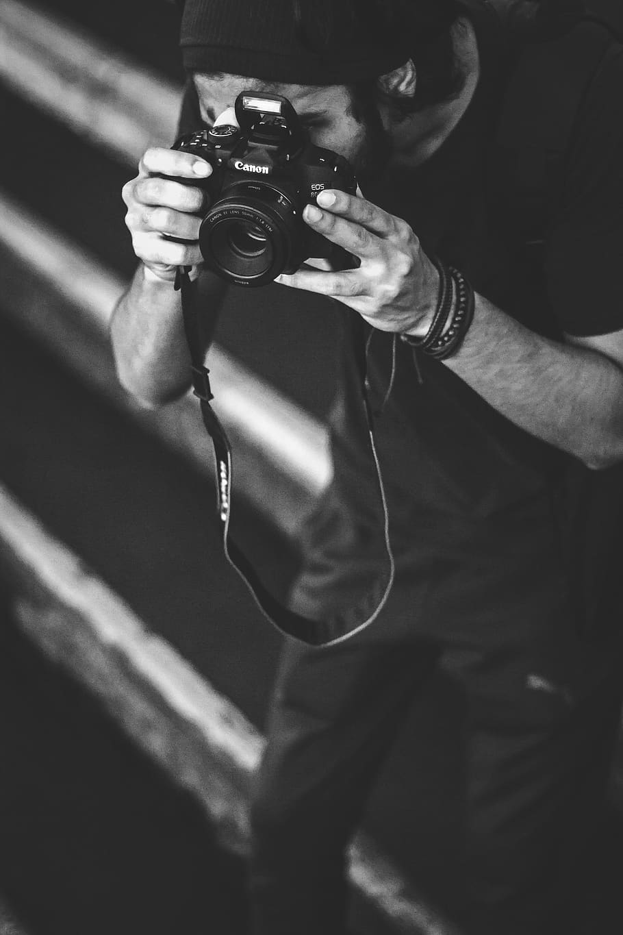 grayscale photography of person holding camera, electronics, human, HD wallpaper