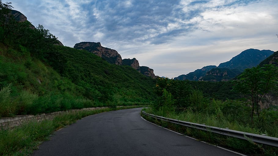 白羊沟, red, sky, road, mountain, plant, cloud - sky, scenics - nature HD wallpaper