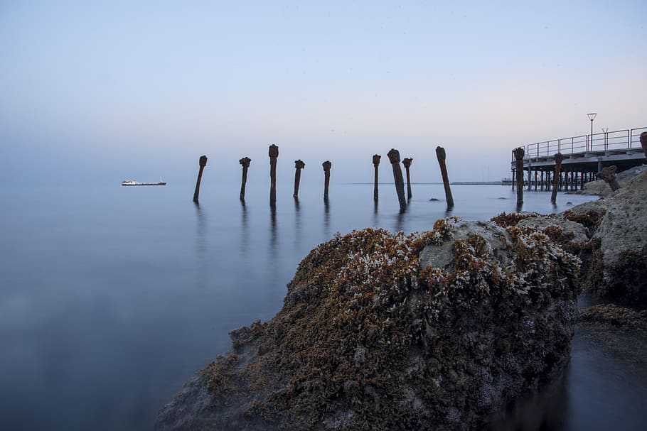 limassol, cyprus, pier, molos, long exposure, water, sky, tranquility HD wallpaper