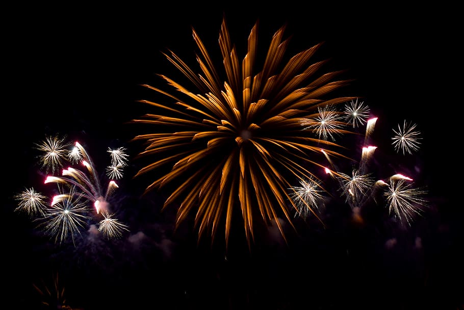 long exposure photography of fireworks, nature, outdoors, night