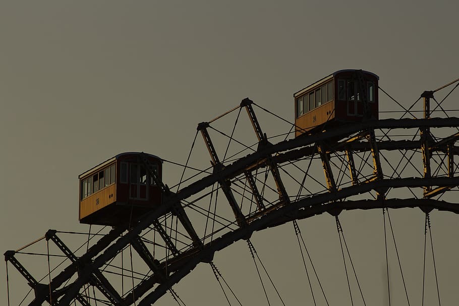 two ferris wheel cabins, amusement park, train, transportation HD wallpaper