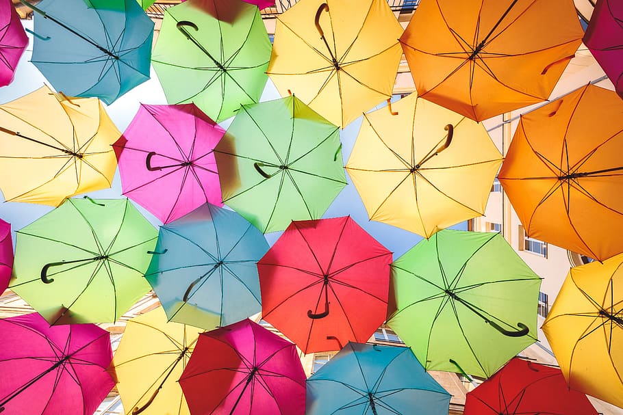 assorted-color umbrella lot, multi colored, protection, full frame HD wallpaper