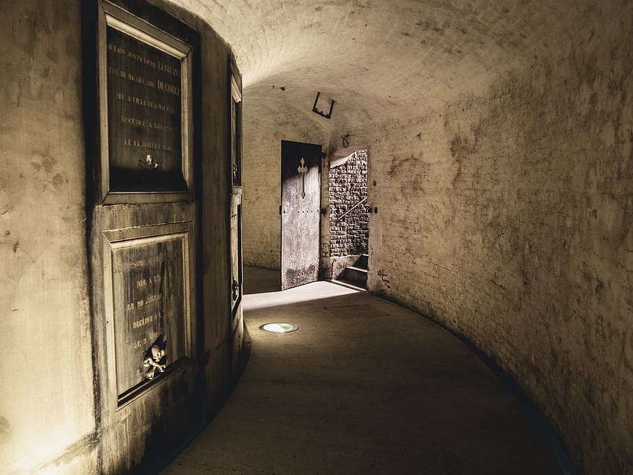 flooring, corridor, door, crypt, flagstone, interior design HD wallpaper