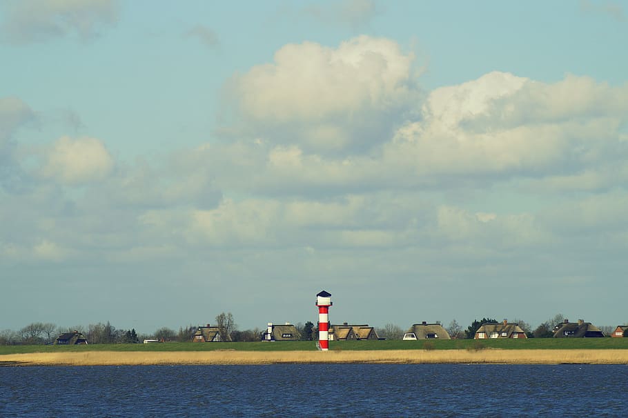 lighthouse, marsh, coast, maritime, lower saxony, wischhafen HD wallpaper