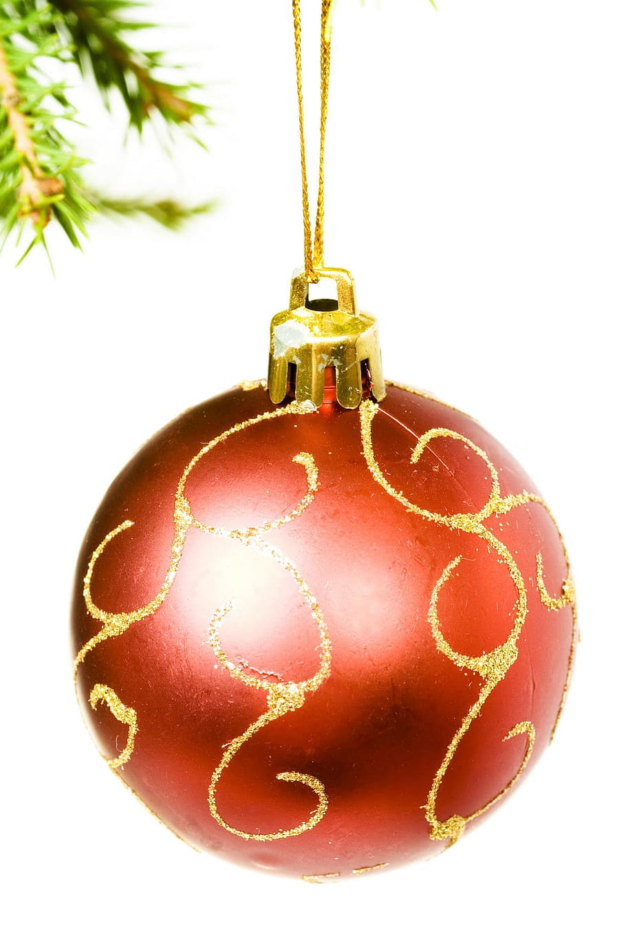 ball, bauble, red, branch, celebrate, christmas, close-up, closeup HD wallpaper