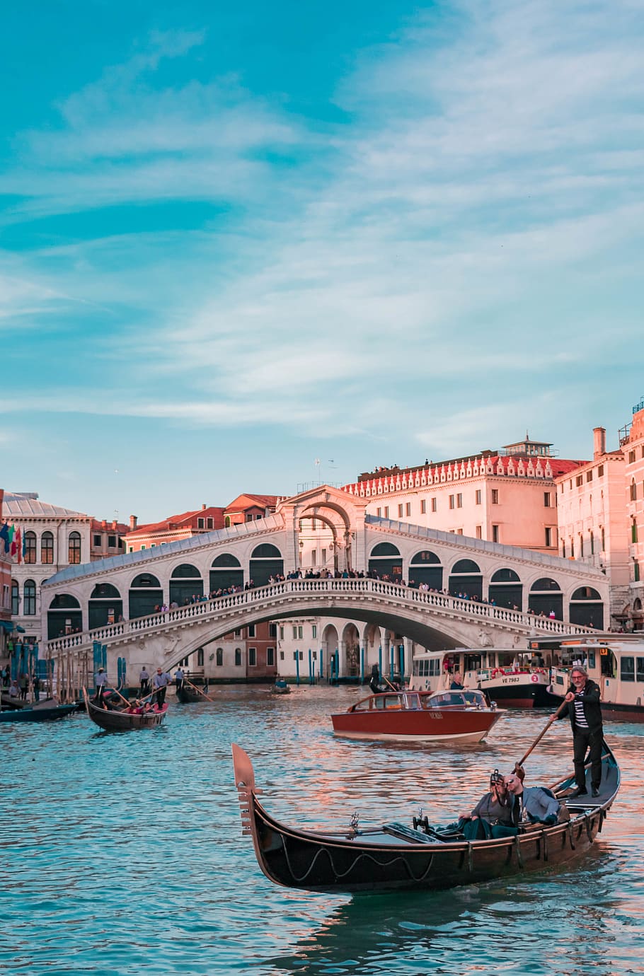 Rialto Bridge, Venice Italy, gondola, boat, transportation, vessel