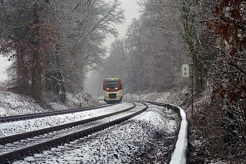 winter, snow, train, cold, wintry, railway, nature, landscape HD wallpaper