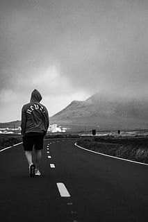 man walking on road, human, person, people, spain, mirador del río HD wallpaper