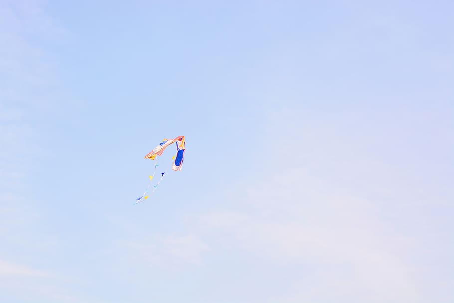 brown and blue kite at daytime, leisure activities, adventure, HD wallpaper