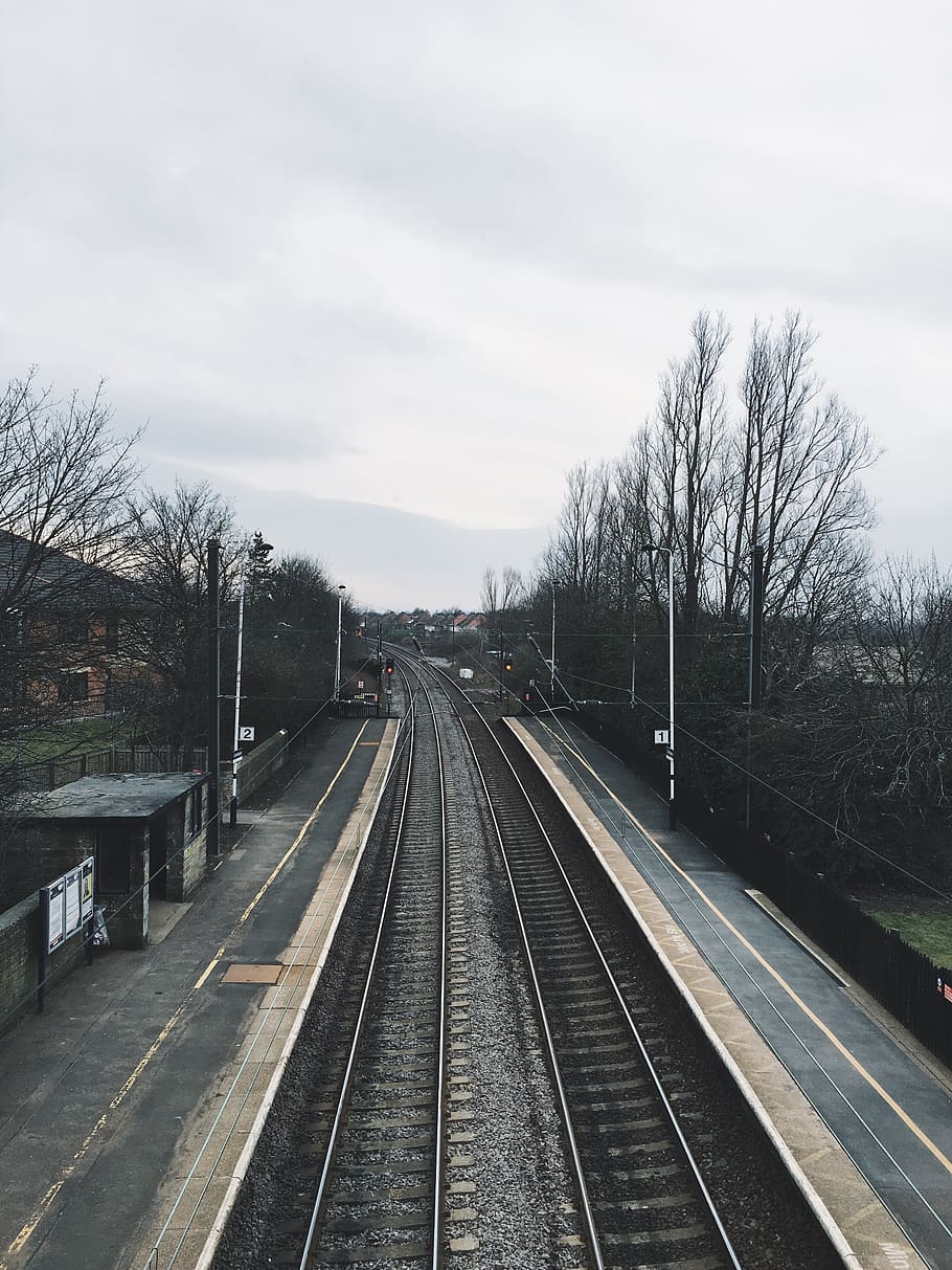 train, trainline, uk, england, transport, railway, trees, sky HD wallpaper