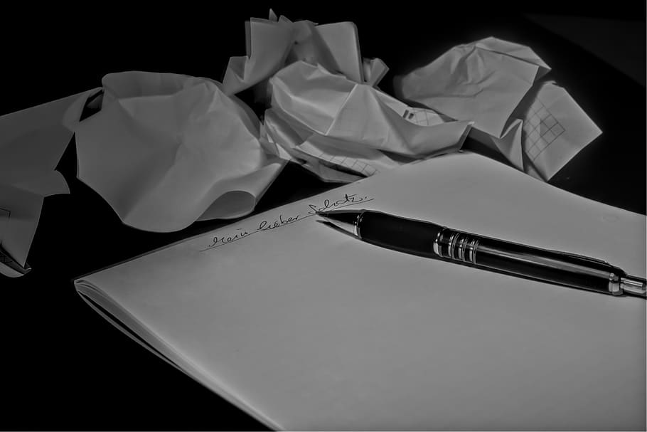 White Printer Paper With Black and Silver Gel Pen on Top, black-and-white HD wallpaper